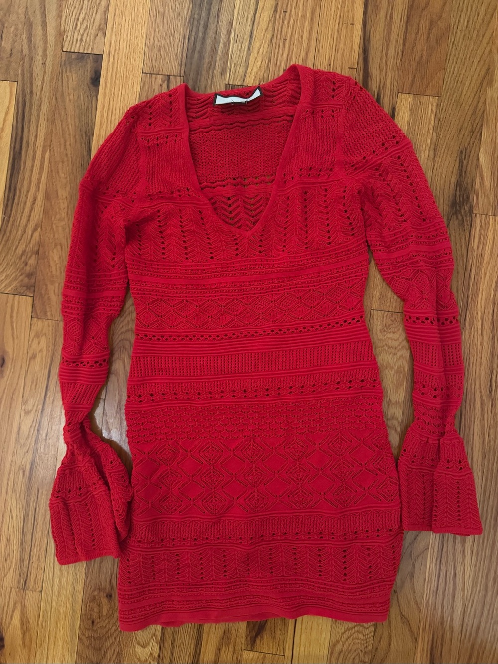 Alexis Red Knit V-Neck Long-Sleeve Dress